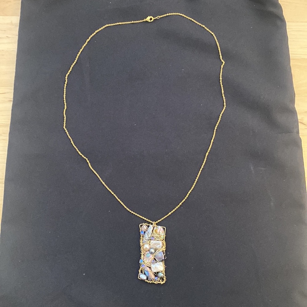 Artisan necklace with multi color pearl and bead pendant - beautiful -